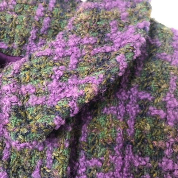 Vintage 60s Wool Bouclé Tweed Peacoat Purple Green M - Picture 2 of 5